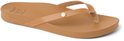 Bruine Reef teenslipper met leren bandjes en Reef logo op de zool.
