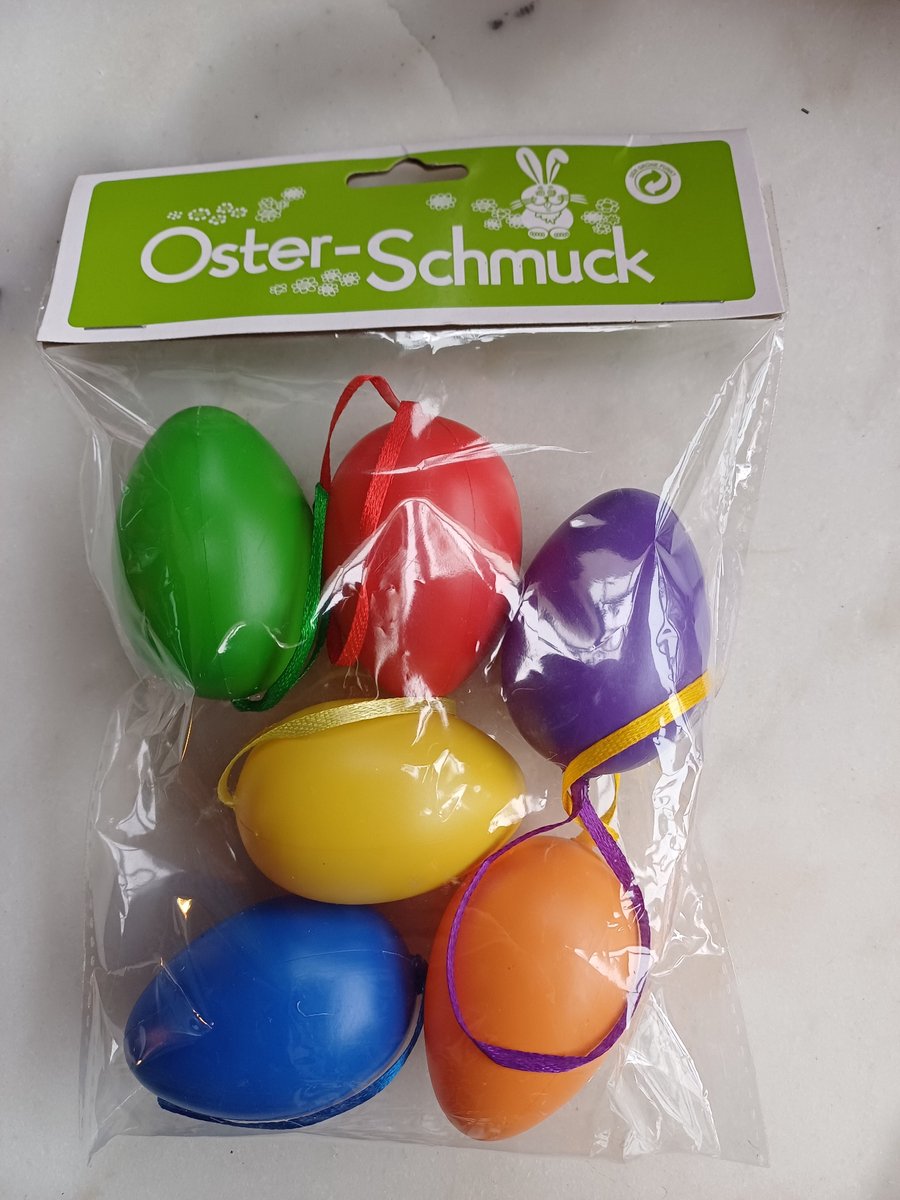 Set van 12 paaseieren: 2 zakjes met elk 6 kleurrijke paaseitjes met lus voor in de paasboom paars, blauw, rood, oranje, geel en groen 6cmH