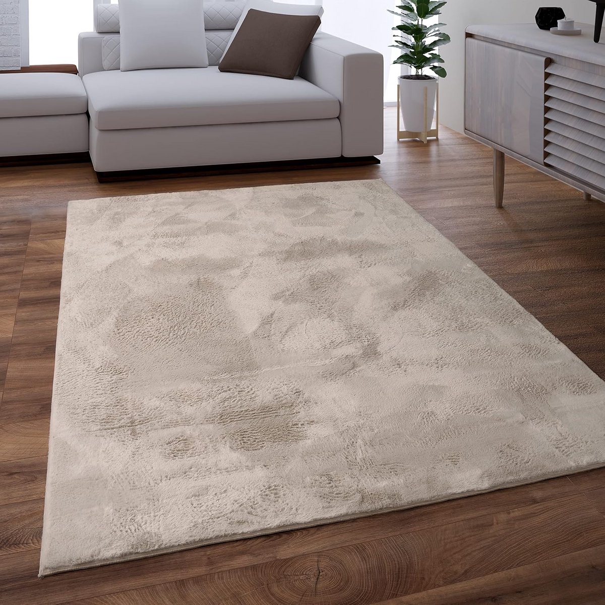 Hoogpolig Shaggy Vloerkleed Woonkamer Zacht Beige Wasbaar 140x200 cm