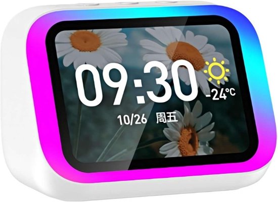 Smart Bluetooth Speaker Wekker met HD Touchscreen, AI Assistent, Hi-Fi Stereogeluid, RGB Licht, Draadloos