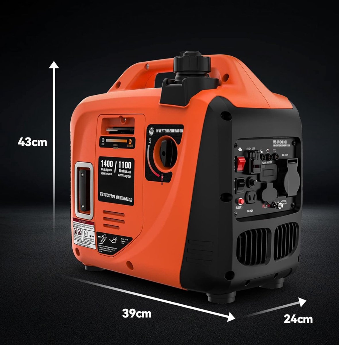 MIRA® Stroomgenerator - Stille Benzinegenerator - Noodstroomgenerator - Oranje - 43cm x 26cm x 41cm — afbeelding 6