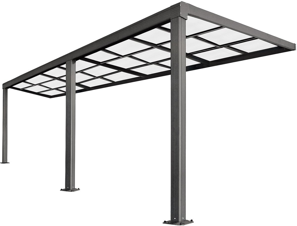 Vente-unique Pergola voor tegen de muur met schuifbaar dak - 18 m² - Antraciet - IZEDA