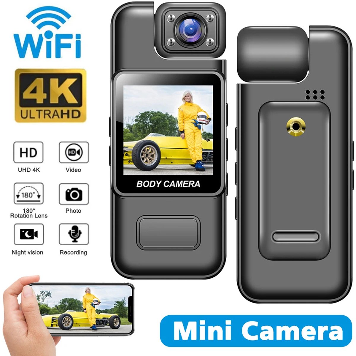 4K 30fps Draagbare Actiecamera – Handheld Sportcamera met Nachtmodus | Ultra HD Recorder voor Fietsen, Wandelen & Buitenactiviteiten