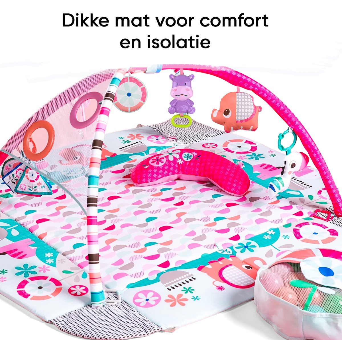 Multifunctioneel Speelkleed Baby + Buikligtrainer - Babygym met AANPASBARE WANDEN - Speelmat met Boog - Incl. 20 Ballen + 5 Speeltjes - Vanaf 0m+ — afbeelding 4