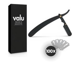 Valu Open Scheermes – Shavette – Straight Razor – Barbiersmes – Veiligheidsscheermes – Zwart – Inclusief 100 Mesjes