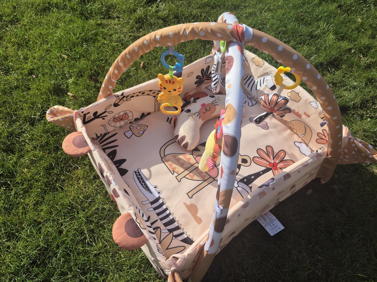 Multifunctioneel Speelkleed Baby + Buikligtrainer - Babygym met AANPASBARE WANDEN - Speelmat met Boog - 4 Speeltjes - Vanaf 0m+ — afbeelding 2
