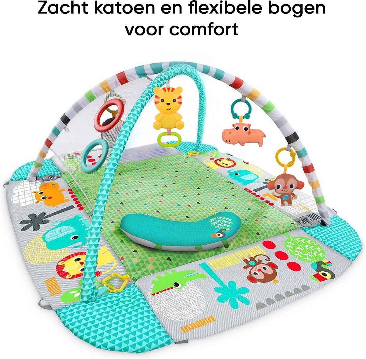 Multifunctioneel Speelkleed Baby + Buikligtrainer - Babygym met AANPASBARE WANDEN - Speelmat met Boog - Incl. 20 Ballen + 5 Speeltjes - Vanaf 0m+ — afbeelding 2