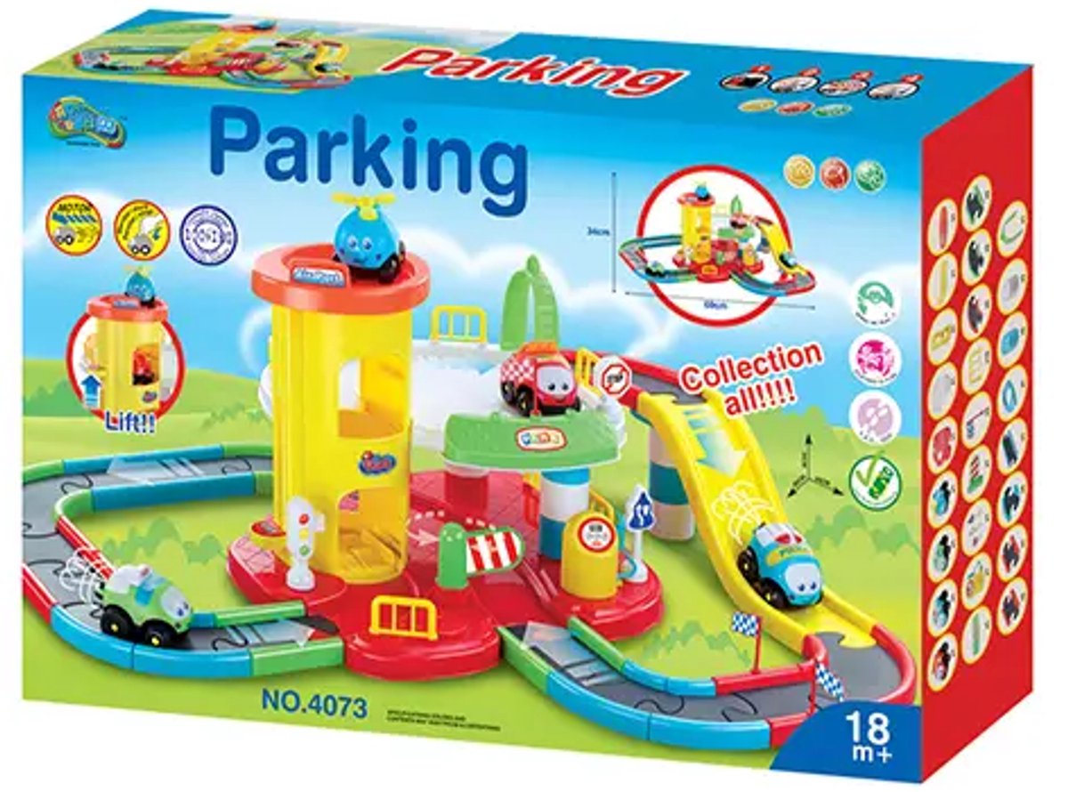 F/W F/W Cartoon racebaan met parkeerplaats
