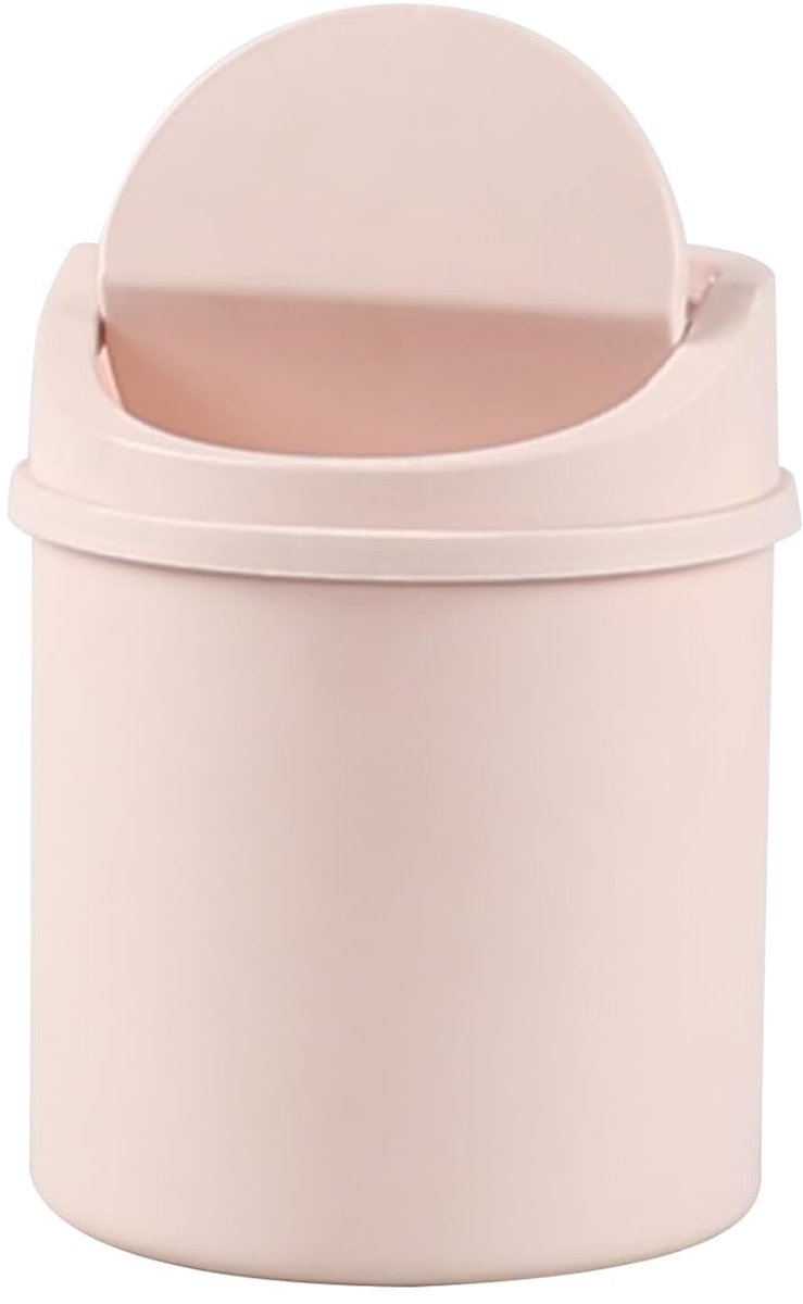 Mini plastic afvalbak met klapdeksel, kantoorafvalbak 2 liter, roze