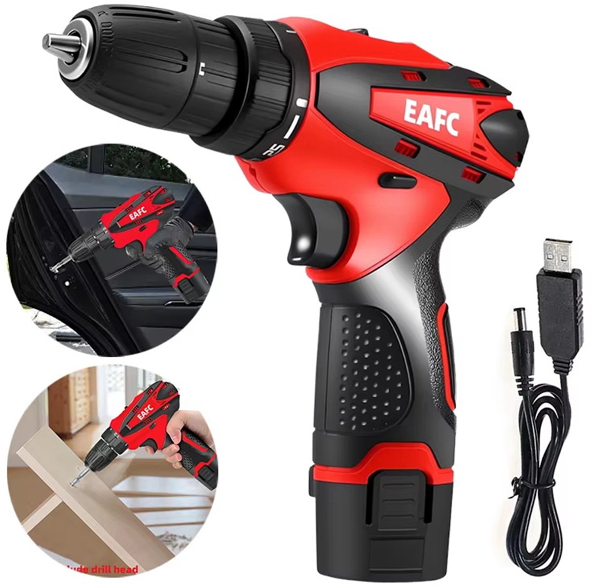 EAFC - Draadloze Accuboormachine – Compacte Elektrische Boor & Schroevendraaier – Incl. accu Oplaadbare – Ideaal voor Klusjes in en om het Huis – Boormachine - Boorhamer – foto 5