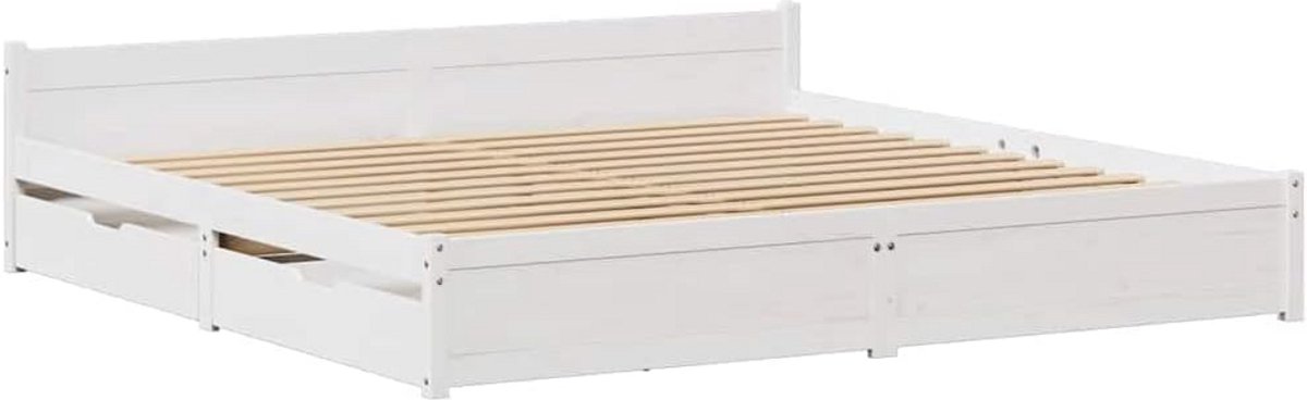 Massief Grenenhouten Bedframe met Lades Wit 180x200 cm - Comfortabel Tweepersoonsbed