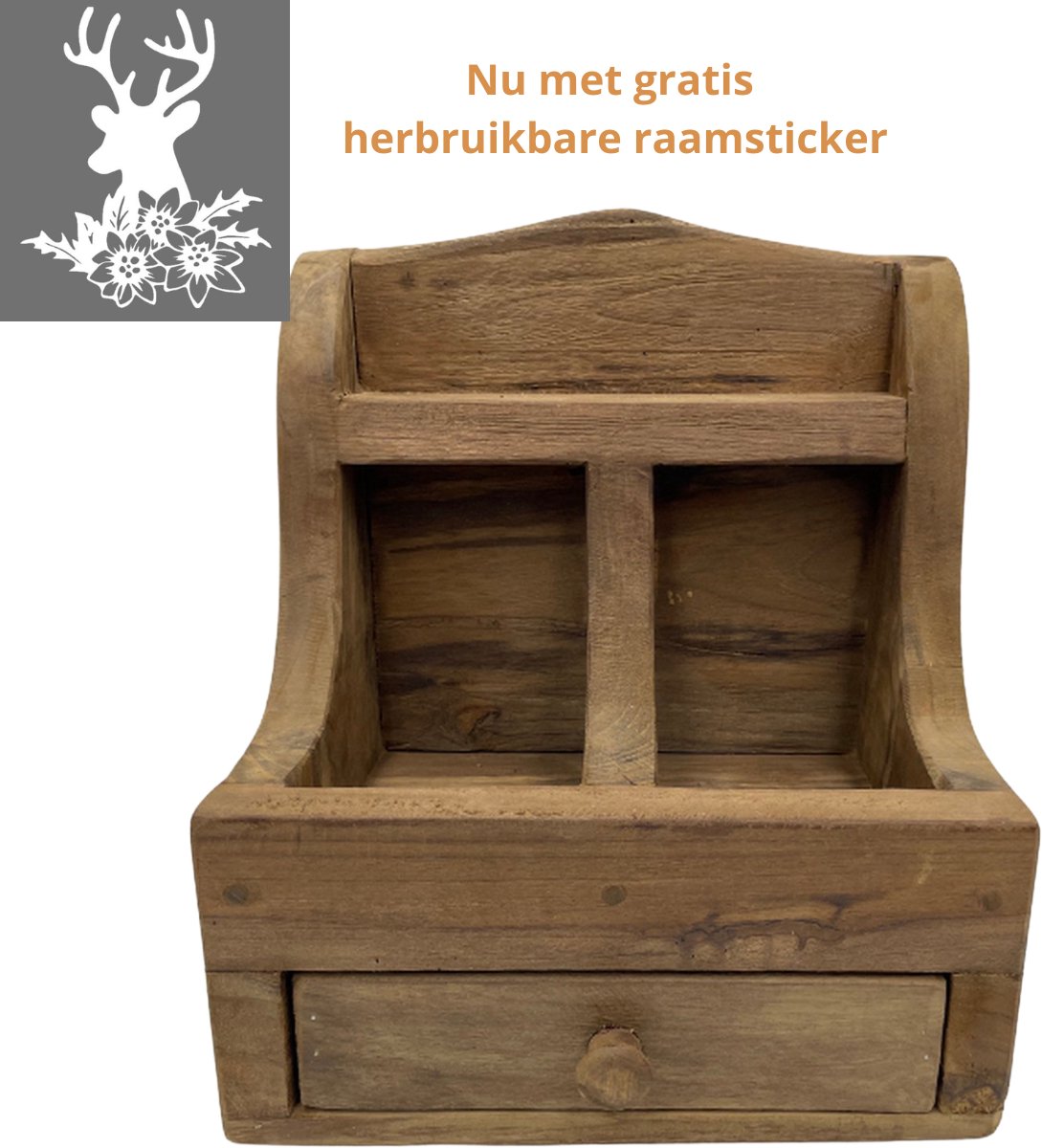 Gruttersbak zwaar robuust geleefd hout 2 vaks met lade bruin 35 x 29 cm keuken | 277280 | Home Sweet Home | Landelijke Woonstijl