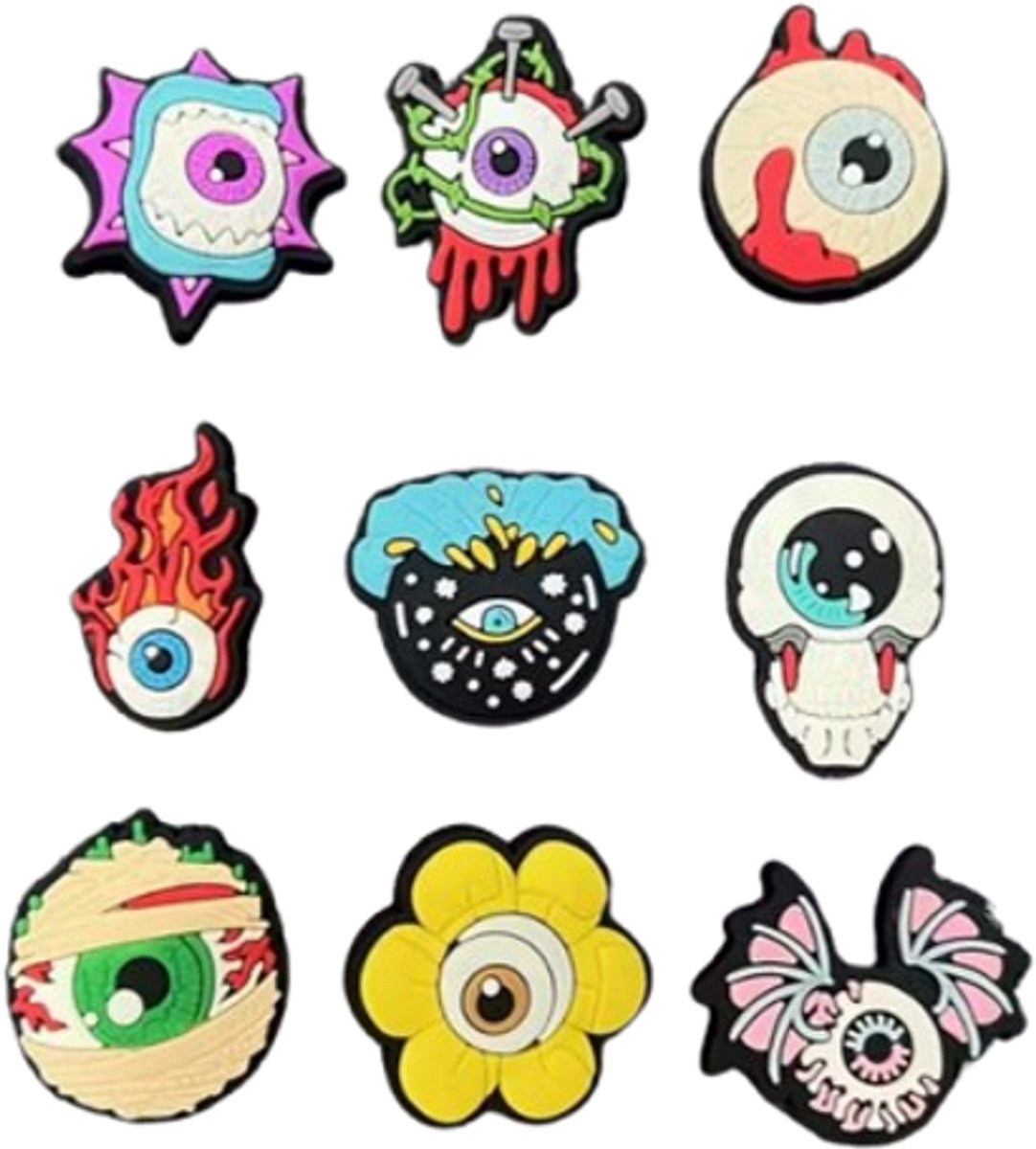 schoen pins ogen - schoenbedels ogen 9 stuks - charms - pins - schoendecoratie - ook geschikt voor crocs