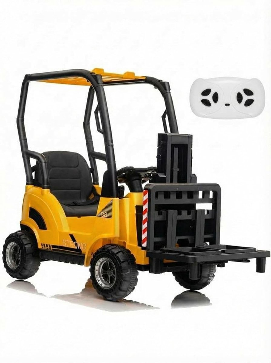 12V Elektrische Heftruck voor Kinderen – Geel – Met Hefvorken, Pallet & Afstandsbediening – Muziek, USB/MP3, 2 Snelheden – Veilig voor Kinderen vanaf 3 Jaar