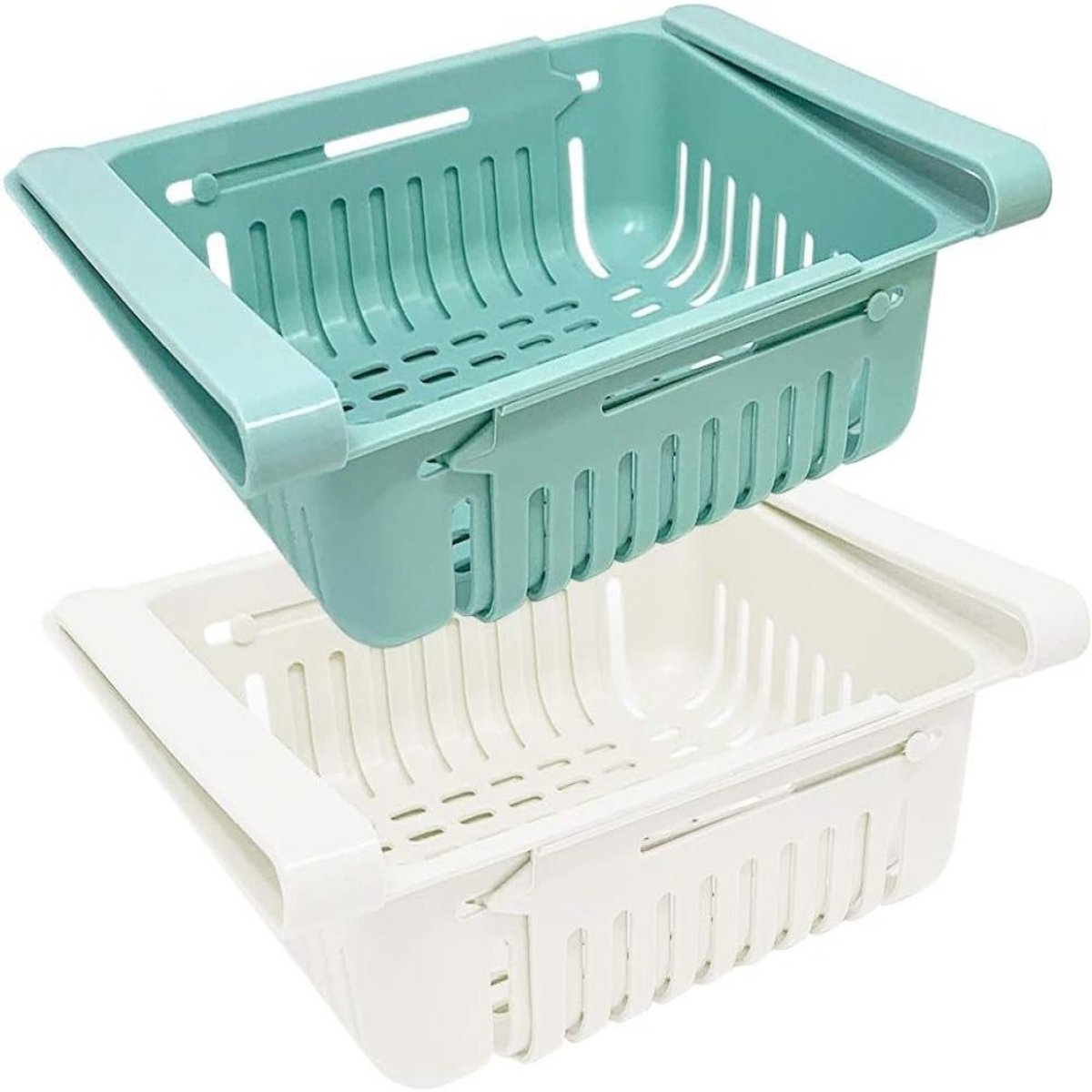 longziming -2 Stuks Koelkast Organizers – Ruimtebesparend Opbergsysteem – Blauw en Wit