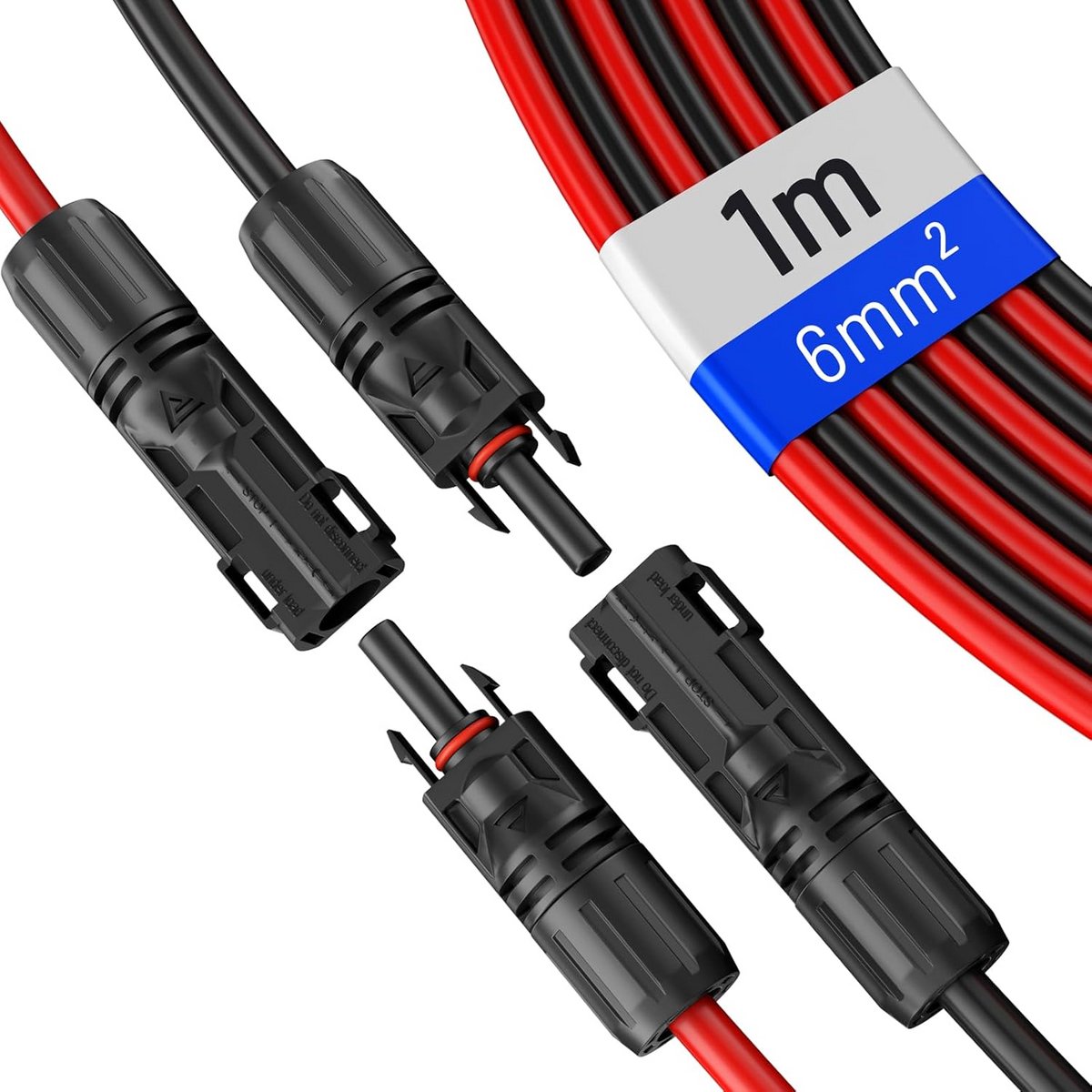 Zonnekabel 2x1m 6mm² UV-bestendig voor Zonnepanelen Inclusief Stekkers
