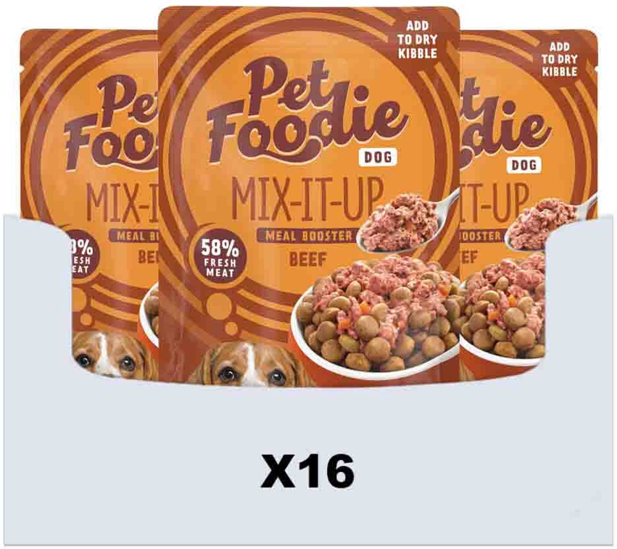 PetFoodie PetFoodie Hondenvoer Nat Mix-It-Up Rund - 16 x 60 gr - Voordeelverpakking