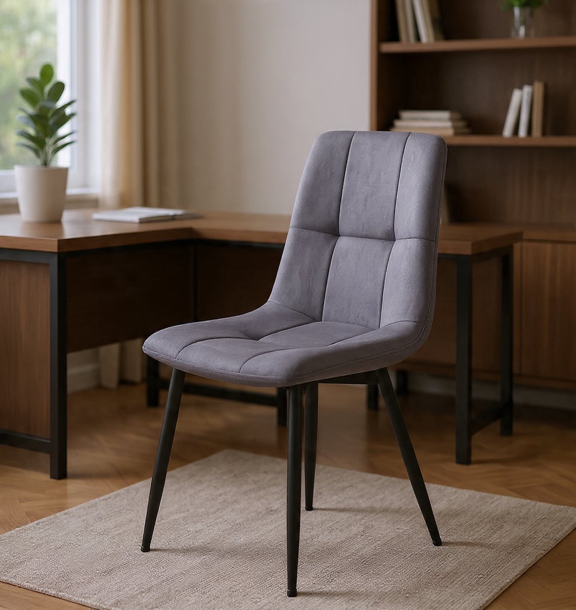 Serena eetkamerstoelen, fluweel, keukenstoelen, draagvermogen tot 120 kg, fauteuils met verstelbare poten, modern, gestoffeerd, voor de woonkamer, set van 4, leigrijs KDC080GN01 - Casa Serena