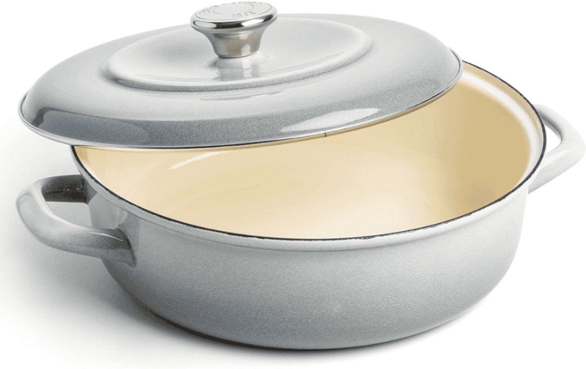 Merten & Storck Braadpan - 4L - PFAS-vrije baklaag - Braadpan inductie - Ovenbestendig tot 315°C - Vaatwasserbestendig - Gietijzer - Handgemaakt - Grijs