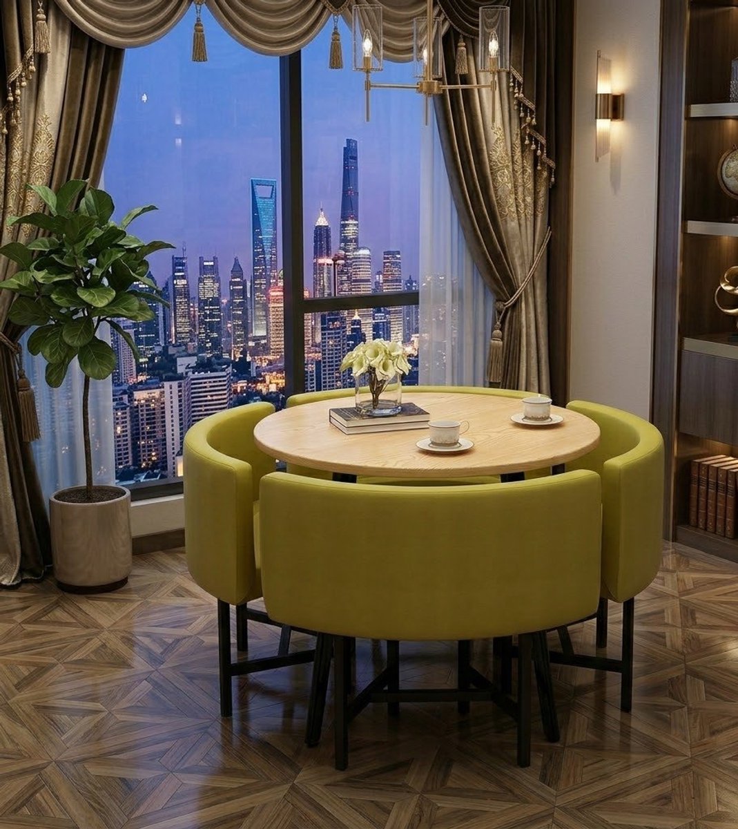 Ronde Eettafel en Stoelenset voor 4 personen - Comfortabele en Stijlvolle Vergadertafel, O