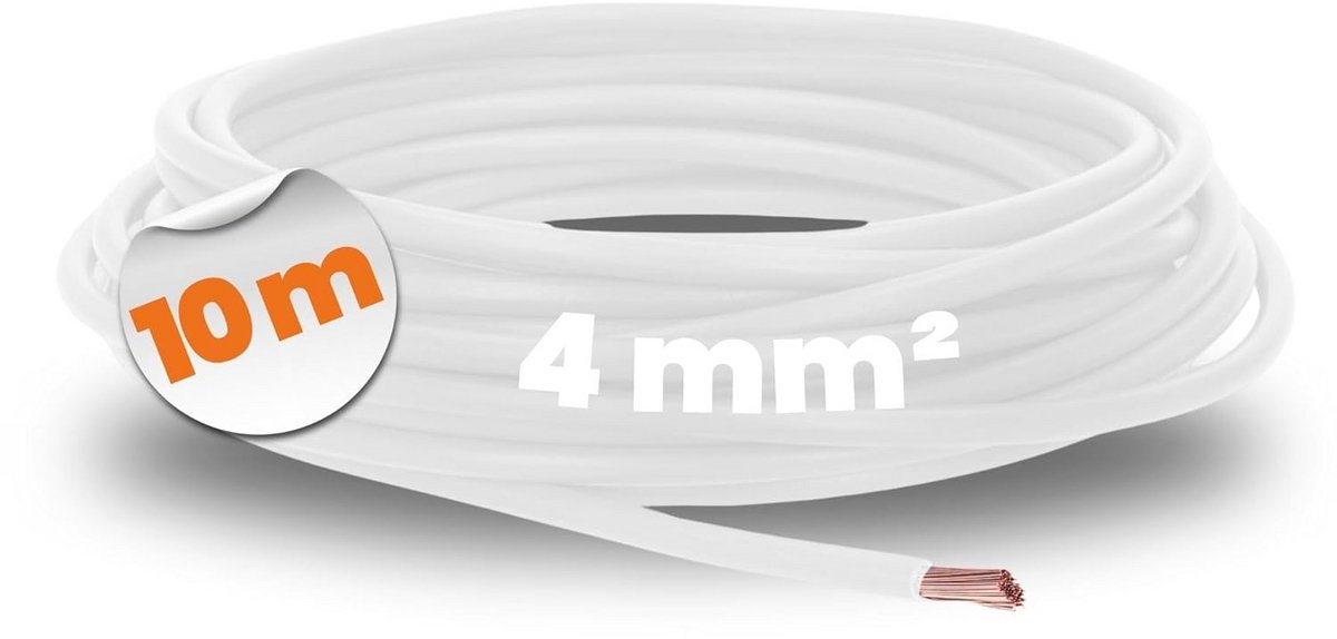 10 meter 4mm² Enkele Ader Draadkabel H07V-K Flexibel (Wit) Installatiedraad