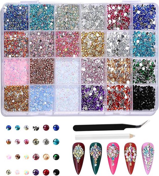Luxe Strasssteentjes Set - 3500 Stuks - bedazzle kit - 24 Kleuren - DIY Rhinestones Kit met pincet en stippeltool - Nail Art - Plaksteentjes - nagel diamantjes - Kristallen strass-steentjes van hars - voor kleding,mokken,schoenen en nagelkunst - 3 mm