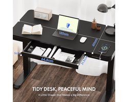 Electric Desk 120x60 cm – Height Adjustable with LED Display, Memory Function, USB Charging & Drawer – Modern Ergonomic Home Office Desk – Luxe Black – Abkantoor