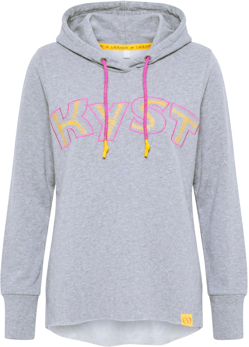 Laurasøn - Dames - Sweatshirt met capuchon en print - Grijs melange - Maat 56+