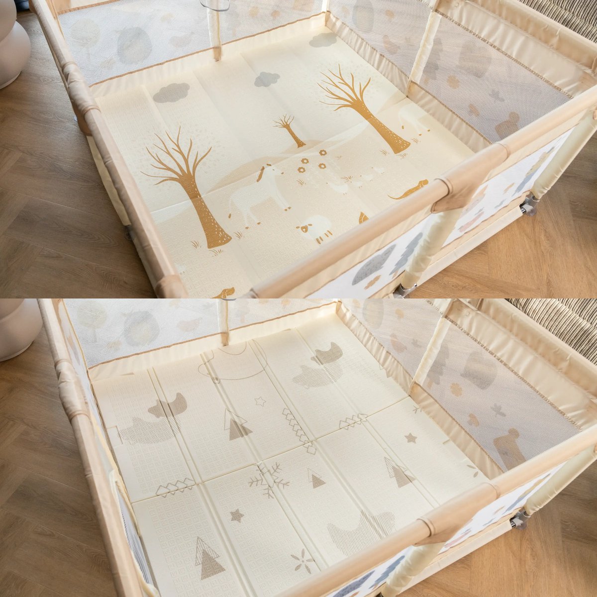 Grondbox Babybox 128x128 cm - Speelmat - Basket - 2 Optrekhandvatten – foto 4