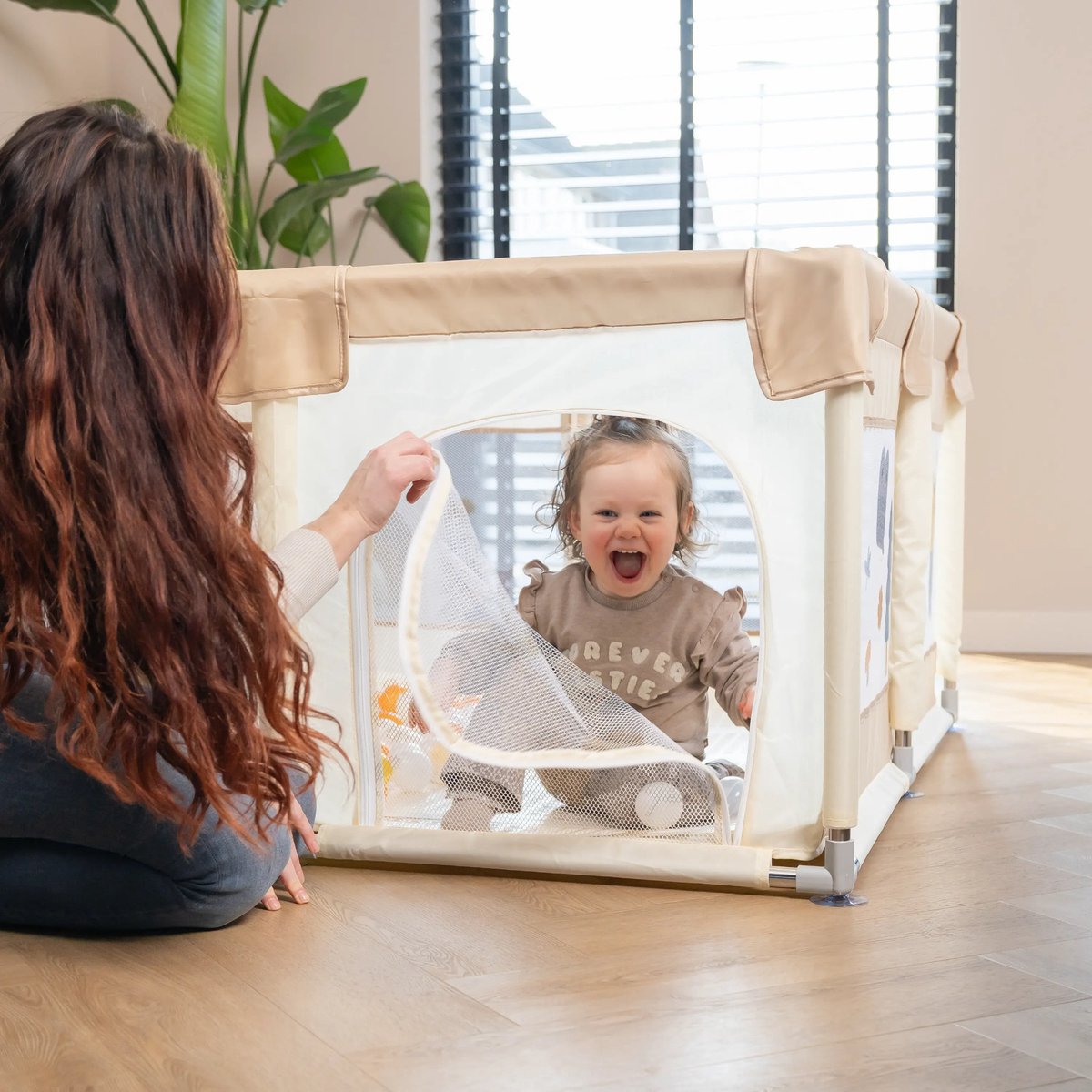 Grondbox Babybox 128x128 cm - Speelmat - Basket - 2 Optrekhandvatten – foto 6