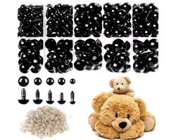 Veiligheidsoogjes - 400 stuks - 6-12MM - Beer oogjes - Deluxe Set met veiligheidsogen en -neuzen - Knuffel oogjes - Met Opbergdoosje - Hulpmiddelen voor veiligheidsogen - Geschikt voor gehaakte poppenogen, ogen voor knuffels, knutselprojecten - Zwart