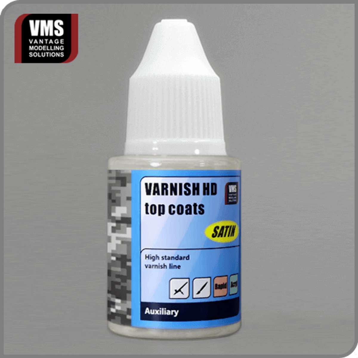 VMS Varnish HD Satin – 30 ml | Satijn Vernis voor Modelbouw | Beschermende Toplaag voor Plastic, Resin & Metaal