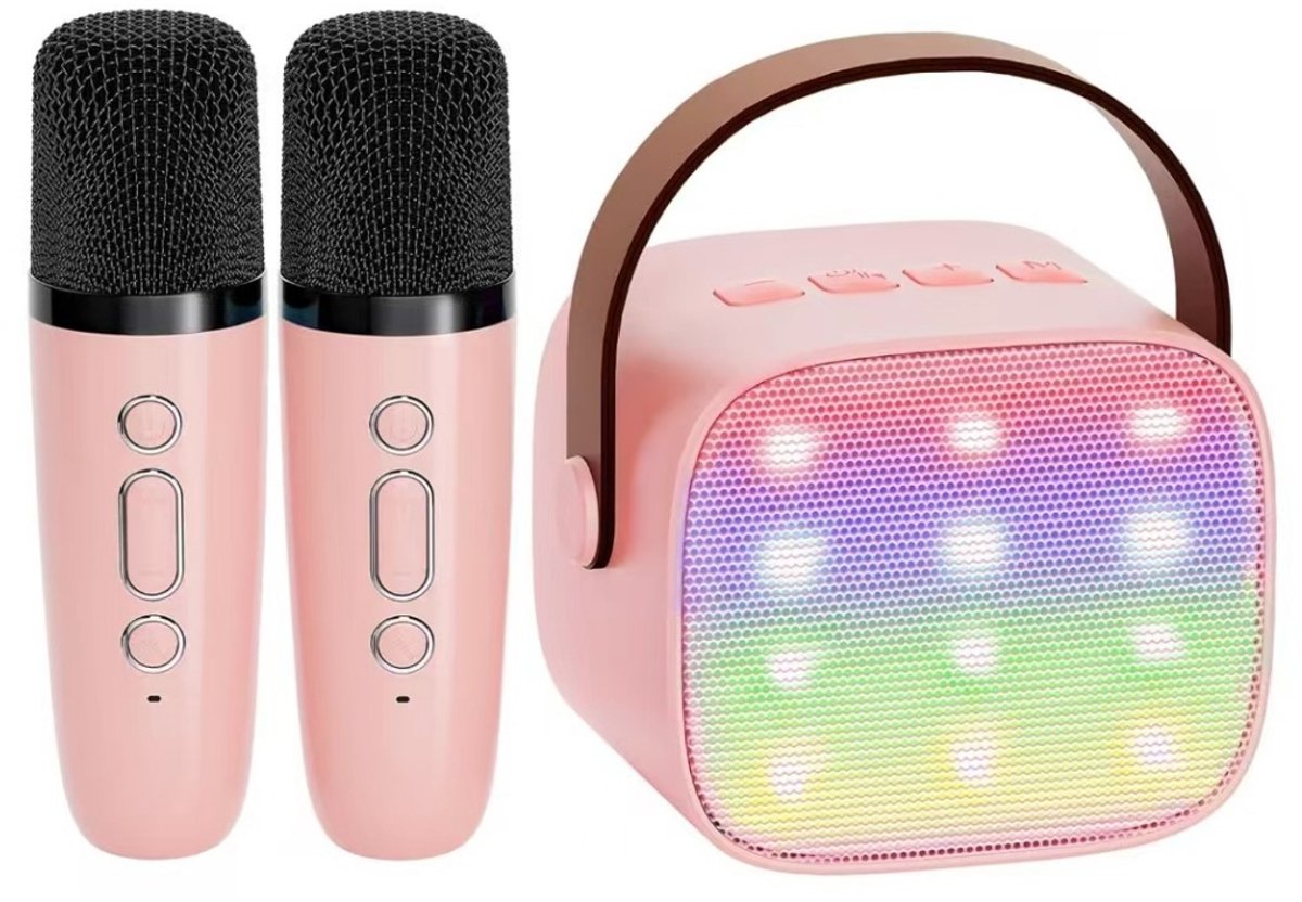 longziming -Draagbare Karaoke set - Zing machine met draadloze microfoon & Bluetooth speaker- Bluetooth 5.4 Mit LED-Lichteffekten - 1 Stuck - Roze