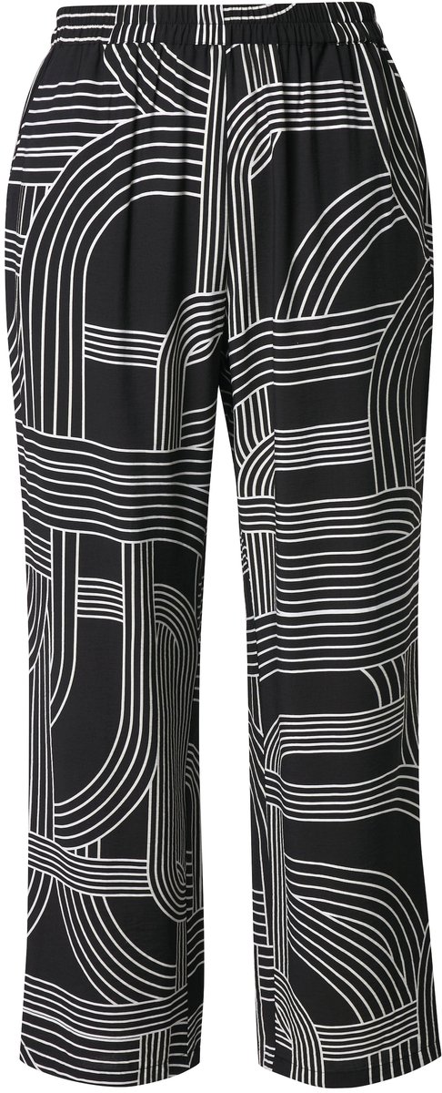 Ulla Popken - Dames - Broek Rose grafische print wijde pijpen - Zwart - Maat 58+