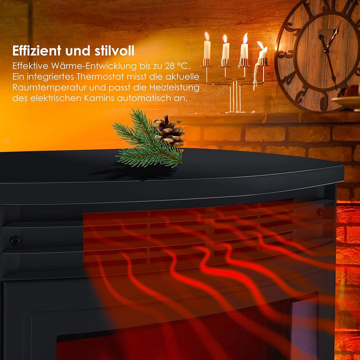 Elektrische Open Haard met Verwarming en LED-vlameffect – Casa Velluto Prio 950/1900W – Vrijstaande Ventilatorkachel met Thermostaat en Afstandsbediening – Modern 3-delig Panorama Kijkvenster – Zwart