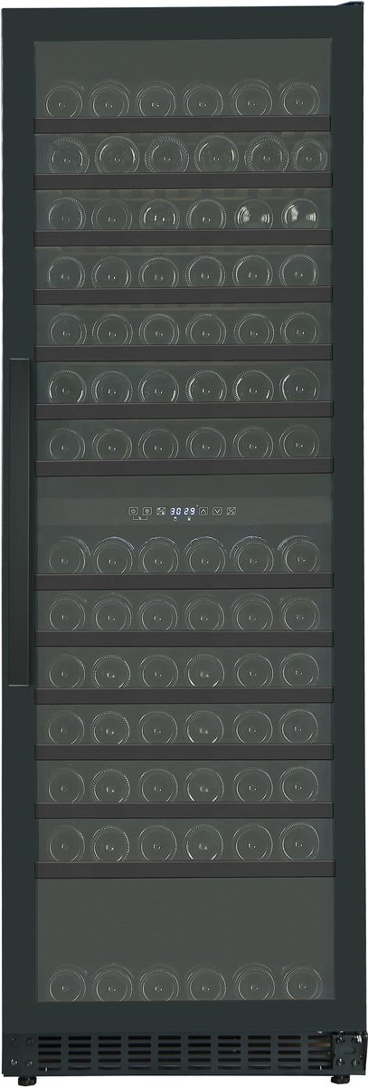 Nestor Wine Wijnklimaatkast 160 Flessen – Wijnkoelkast 2 Zones – Vrijstaand – Wijnkast met LED – Houten Leggers – Zwarte Wijnkoeler – NWT2160FN1