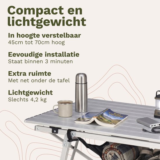 TRVLMORE Campingtafel Verstelbaar - 90x52x71cm - Inklapbare Tafel met Aluminium Frame - Lichtgewicht - Kampeertafel - Klaptafel - Zilver van Merkloos — afbeelding 3