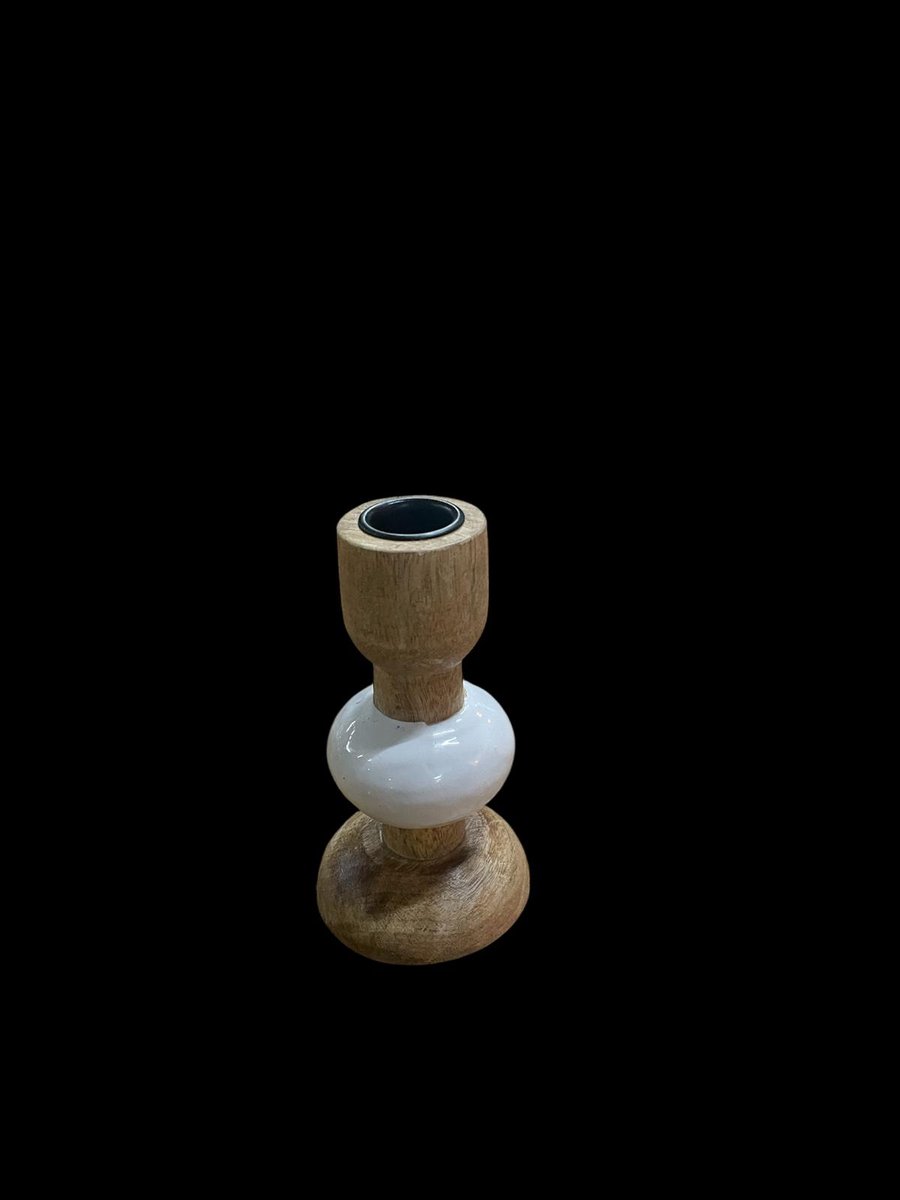 Kandelaar mangohout 13x7cm wit