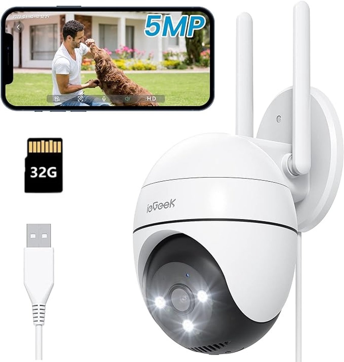 ieGeek Beveiligingscamera Buiten – 5MP - Buiten Camera Met Nachtzicht – Buitencamera - Bewakingscamera voor Buiten- Met WiFi en APP - Incl. 32GB SD