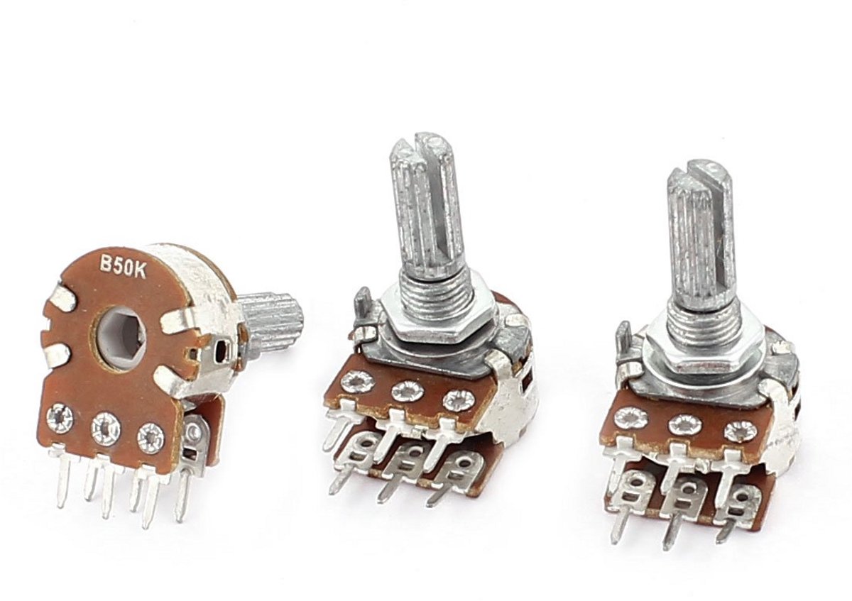 50K Ohm Dubbele Lineaire Potentiometer 6mm Gekartelde As - Variabele Weerstand
