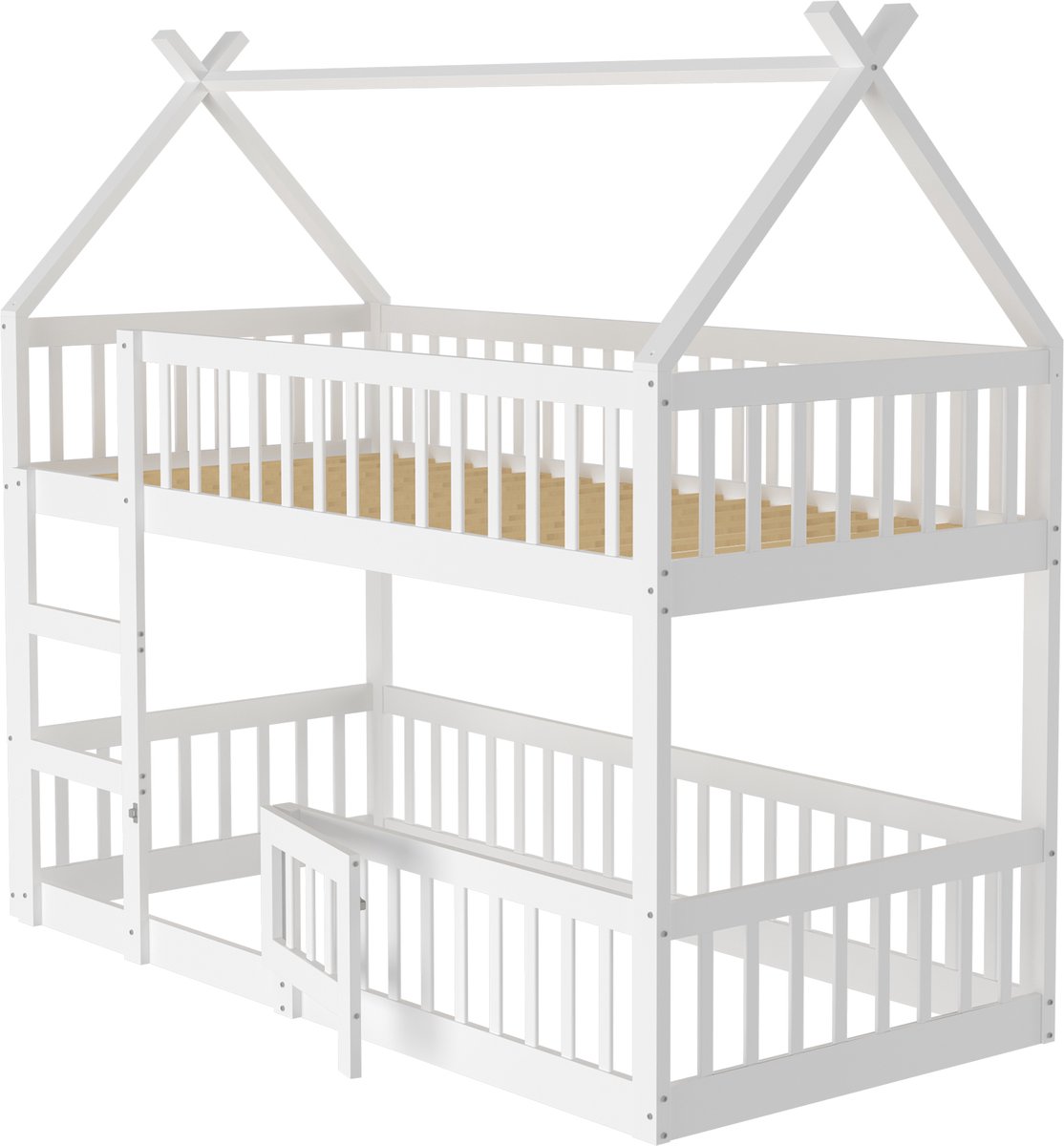HAUSS SPOLE Kinder Stapelbed 90x200cm - Hoog En Laag Met Trap En Deur - Veilig Met Hoge Randen - Ruimte Voor Slapen Spelen - Met matras Zonder matras - Hout - Wit