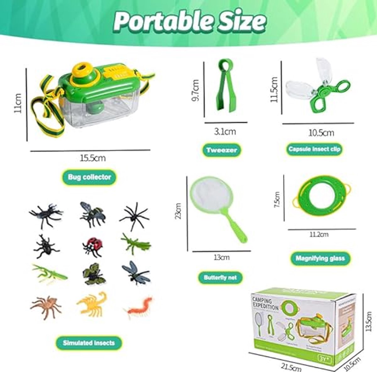 Namajunas - Insecten speelgoed - insectenpotje met vergrootglas - Buitenspeelgoed - Natuur Onderzoekerset - Insecten Explorer - Kinderspeelgoed 4 5 6 jaar - Cadeaus voor jongens en meisjes - Vlindernet, 12 nepinsecten, kinderloep, insectenvanger — cadeau in Spellen & Speelgoed - foto 7