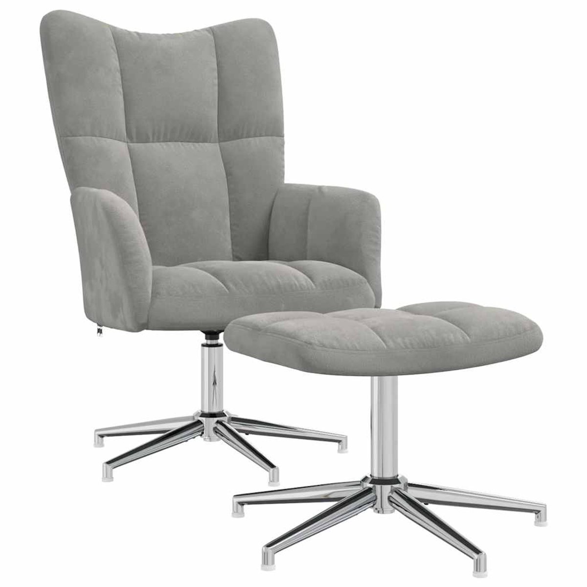 vidaXL Relaxstoel - met - voetenbank - fluweel - lichtgrijs