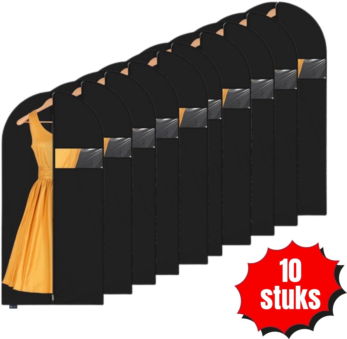 Kledinghoes - 10 stuks - 160x40 cm - Zwart met Ruit - Kledinghoezen - Kledinghoes Zwart - Trouwjurkhoes - Kostumhoes