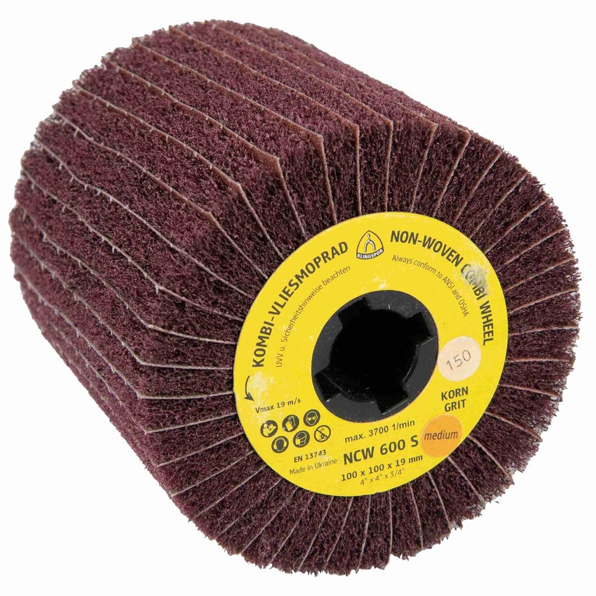 Vliesmopwiel Combinatie Slijpschijf 100x100x19mm Korrel 100 Medium voor Metaal en Bewerking