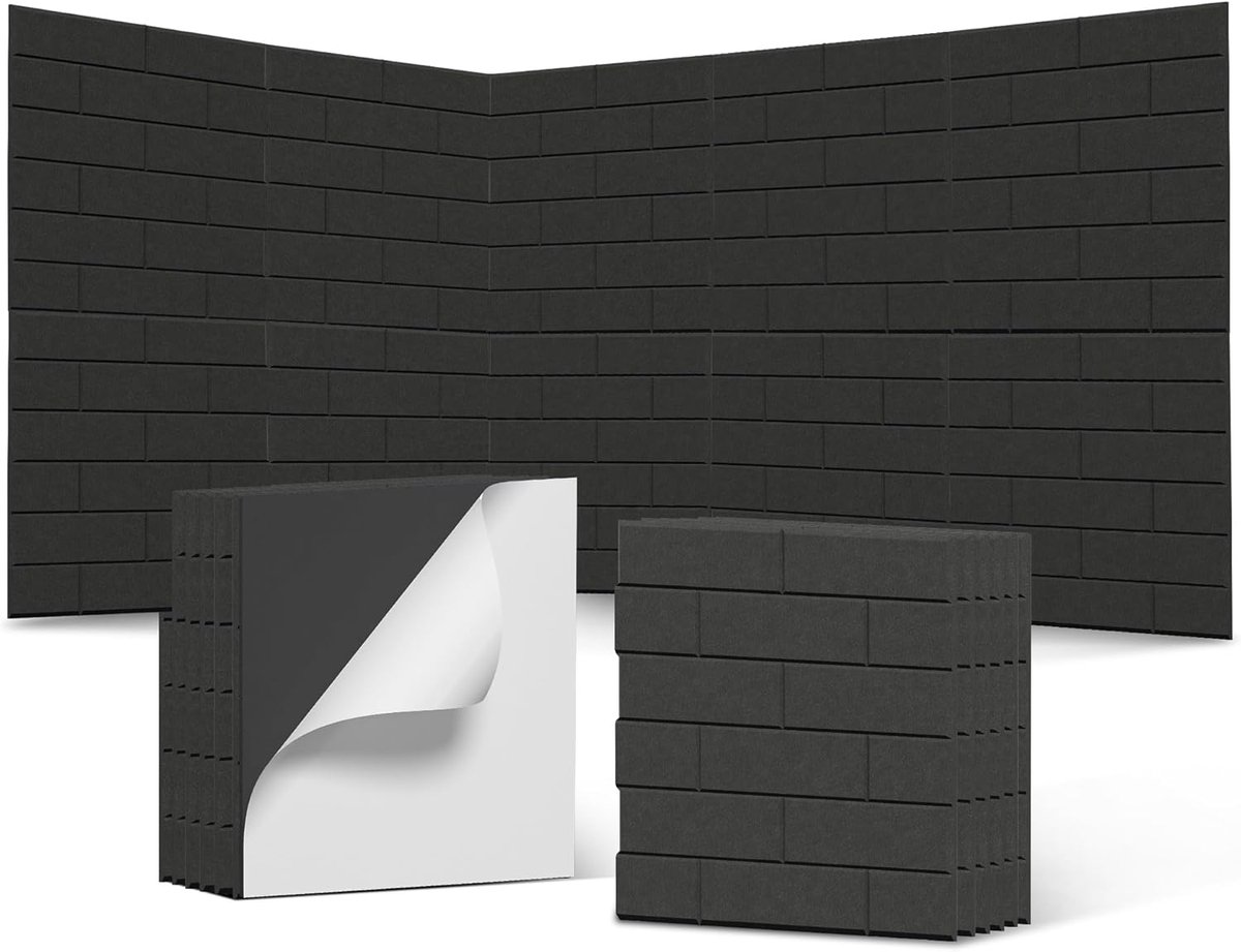 Pak Van 12 - Vierkante Zelfklevende Geluidsisolatiepanelen - 30 x 30 cm - Polyestervezel - Geluidsisolatie Wandpanelen - Akoestische Wandbekleding - Voor Studio, Kantoor En Slaapkamer - Zwart - NAIZY