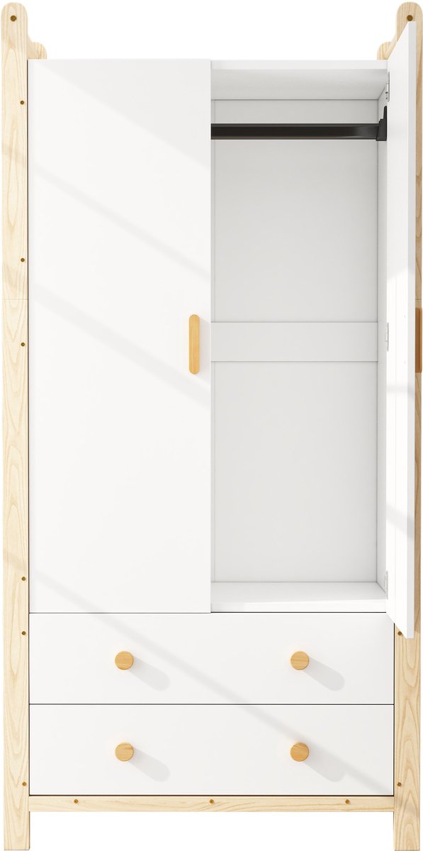 Tweedeurs kledingkast 90x45x180 cm - met kledingstang - 2 lades - voor slaapkamer - woonkamer en gang - van spaanplaat - wit