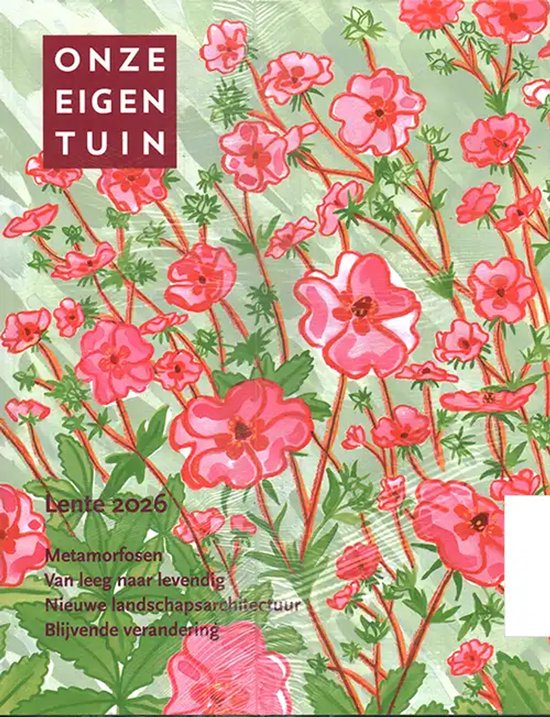 Tijdschrift 'Onze Eigen Tuin' met een omslag van roze bloemen en tekst 'Lente 2026'.
