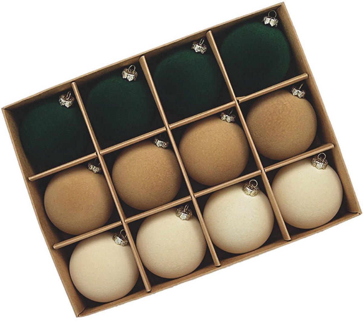 Fjesta© Velvet kerstballen - 6cm - Donkergroen-Bruin-Beige - 12 stuks