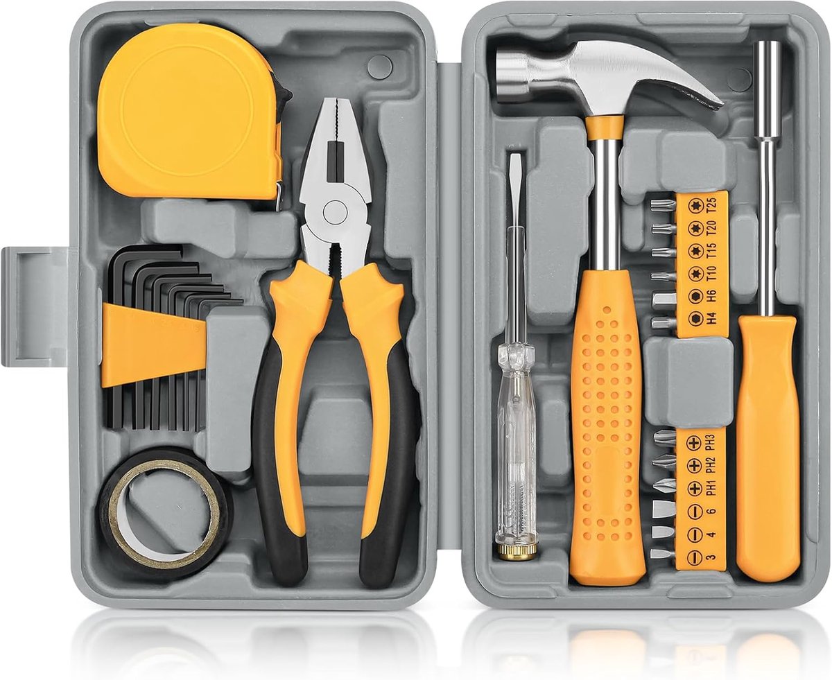 Gereedschapset 24 Delig - Doe-het-zelf Kit - Klusjes Thuis - Compacte Koffer - 21 cm Pakket - Geel